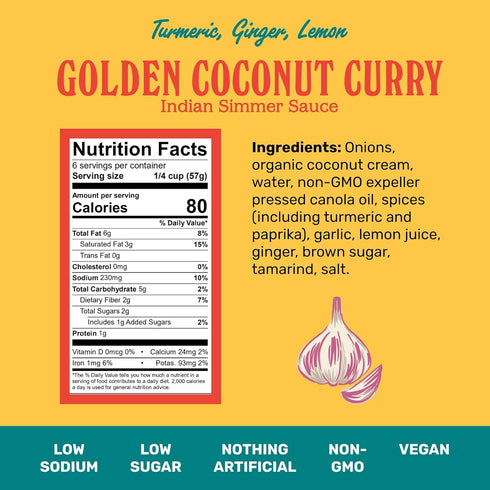 Simmer 12 Pack 2 Brooklyn Delhi Golden Coconut Curry - Indian Sauce with Turmeric, Ginger, Lemon, & Coriander - Ounces