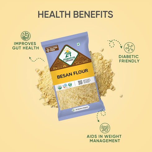 24 Mantra Organic 100% 1 LB Besan/Gram Flour/Besan Pindi - Organic | Chemical Free & Pesticides Free | Uniform Particle