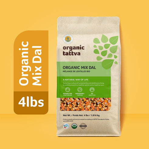 (4 lbs) Organic Tattva Mix Dal - Unpolished Lentils Organic, Gluten Free, Vegan & Kosher - High Protein Split Beans