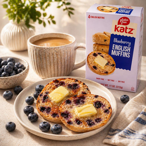 11oz (6Pk) Katz Gluten Free Blueberry English Muffins. No Soy and Eggs, Dairy Free, Nut Free. Kosher Breakfast Bread