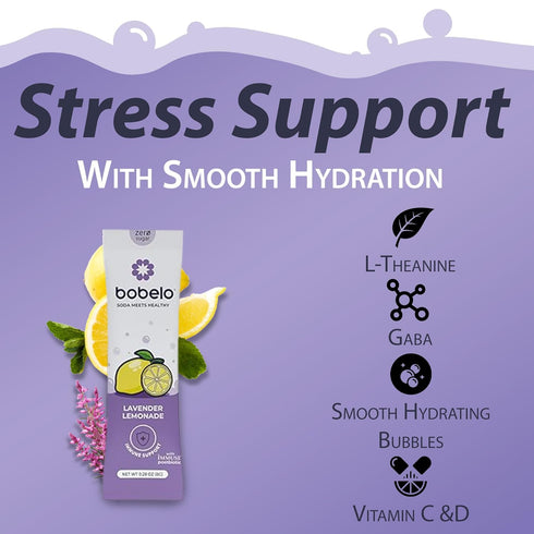 15 Count Packets Bobelo Self Carbonating Hydration Drink | Lavender Lemonade | Low Calorie, Electrolytes Powder Drink