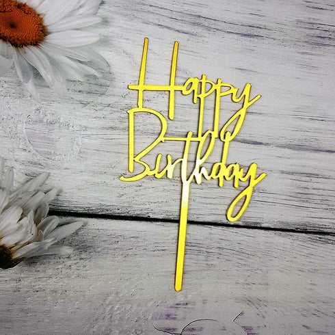 Happy Birthday Cake Topper for Party Decorations - Mirror Gold Acrylic