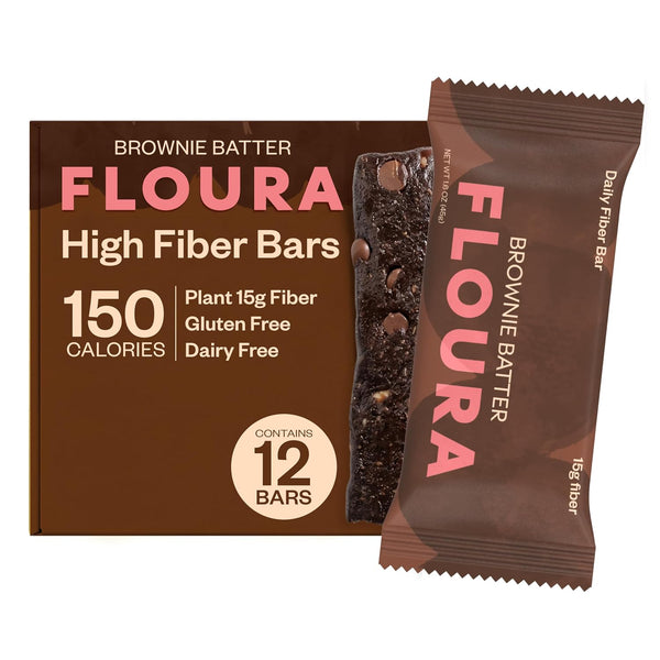 Floura Brownie Batter Chocolate & Fruit Fiber Bars High Fiber, Vegan, Gluten