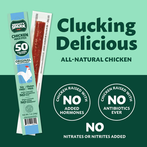 6g 12 Count Mighty Spark Chicken Snack Sticks - Original Sea Salt & Pepper- of Protein, No Antibiotics Ever, No