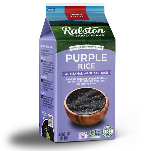 16 oz 6 Pack, Ralston Family Farms Purple Rice, Carton: American Grown, Non-GMO, Naturally Gluten Free
