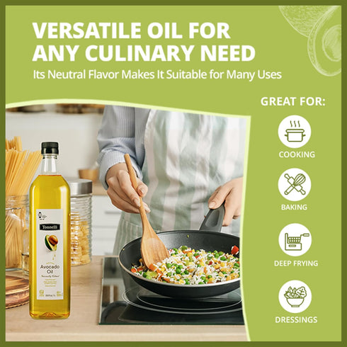 Tonnelli 1 520F Premium Cold Pressed Naturally Refined Avocado Oil, Liter | High Smoke Point | Product of Spain