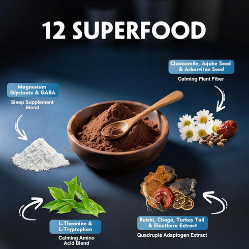 20 Veltracha Magnesium Hot Cocoa, Mushroom Hot Chocolate Powder with Reishi, GABA & L-Theanine, Natural Sleep Aid Drink