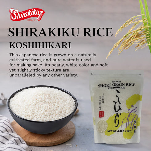 4.4 Shirakiku Dried Grains & Rice - Japanese Style Short Grain White Koshihikari - Uncooked Premium Quality Sweet