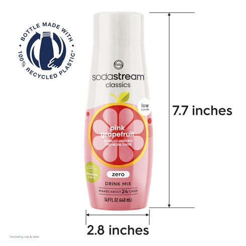 14.8 Oz (Pack 4) SodaStream Pink Grapefruit Zero Calorie, Fl