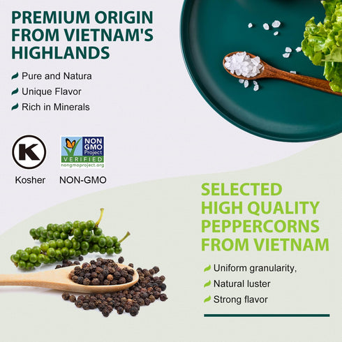 20 Oz 9.5 Oz, Set 837g (2 Set) Soeos Himalayan White Salt + Whole Black Peppercorns Coarse Grain, White Sea Salt, Black