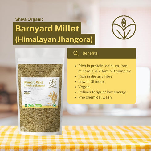 900g Shiva Organic Barnyard Millet - | Himalayan Jhangora | Unpolished | High Protein, Gluten-Free | Low-Calorie, Low