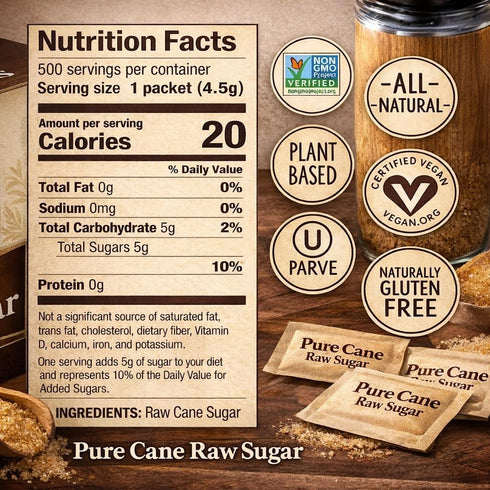 Generic Packets, 500 Count Pack Organic Sugar in The Raw, Raw Sugar Natural Sweetener, Bulk