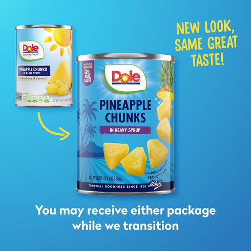 20 oz 12 Pack Dole Pineapple Chunks in Heavy Syrup - Dole Canned Fruit - Rich Source of Vitamin C - Can