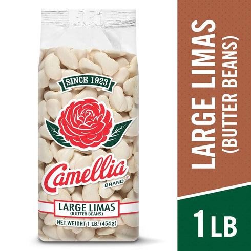 1 (Pack 6) Camellia Brand Dried Large Lima Beans Premium White Butter Beans for Southern Cooking, Soups, Stews