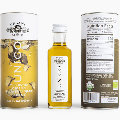 Urbani Truffles Unico White Truffle Oil, 3.4 Fl Oz, Made with Extra Virgin Olive Oil & Real Truffle Pieces, Italian