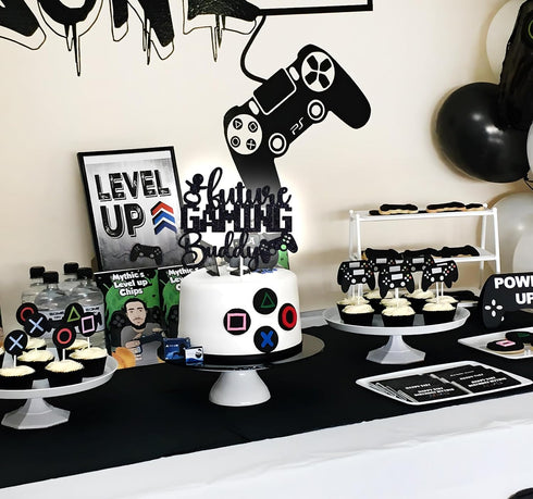 Ferburitar Future Gaming Buddy Cake Topper, Video Games Newborn Baby Announcement Sign for Boy and Girl, Baby