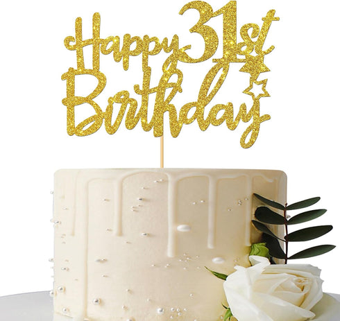 Gold Glitter 31st Birthday Cake Topper - Cheers to 31 Years Party Supplies - Happy 31 Sign Decoration