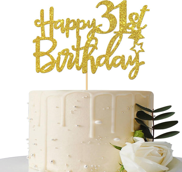 Gold Glitter 31st Birthday Cake Topper - Cheers to 31 Years Party Supplies - Happy 31 Sign Decoration