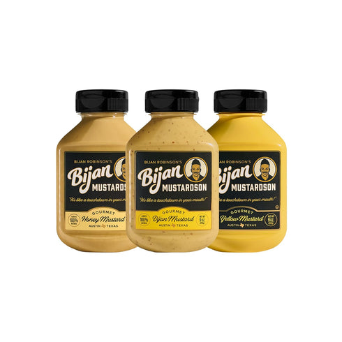 Bijan Mustardson 3-Pack Gourmet Mustard Bundle Dijon, Yellow, and Honey Mustard Smooth,