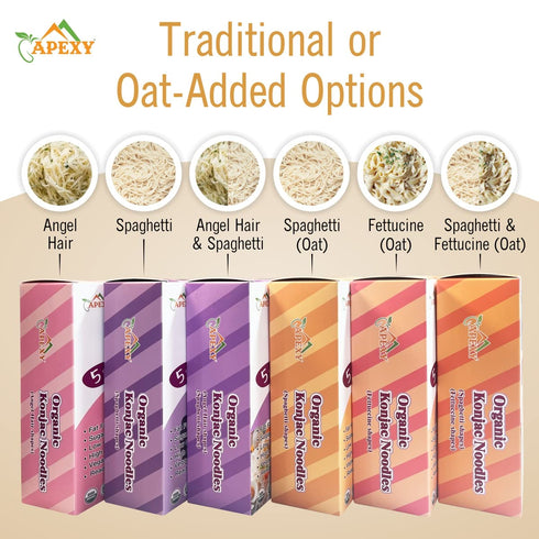 APEXY 42.24oz 8 Organic Shirataki Konjac Noodle with Organic Oat Flour Pouches Inside Healthy Diet, Low Calorie