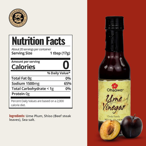 5 Oz Ohsawa - Oindo Ume Plum Vinegar - Macrobiotic, Vegan and Gluten-Free - Fl