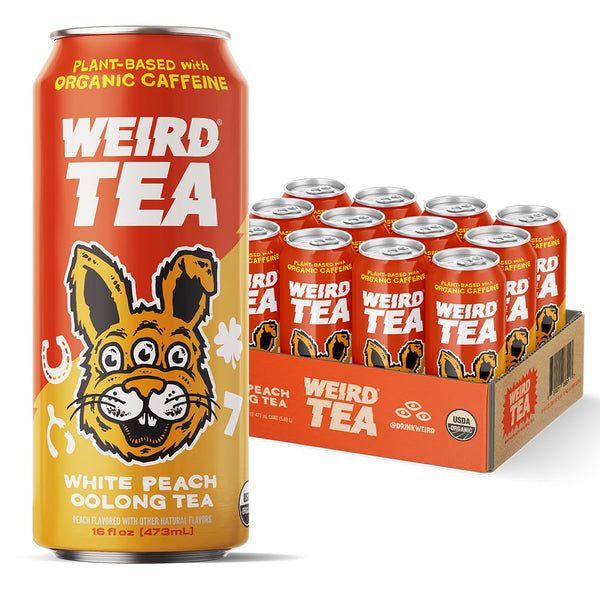 Drink Weird Organic White Peach Oolong Tea 16oz Cans, 160mg Organic Caffeine,