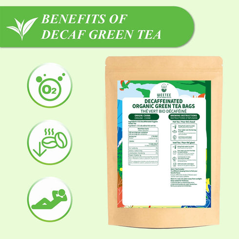 100 Count CO2-Decaffeinated WT WEETEE Organic Decaf Green Tea Bags, Organic Green Tea | | Super Antioxidant |