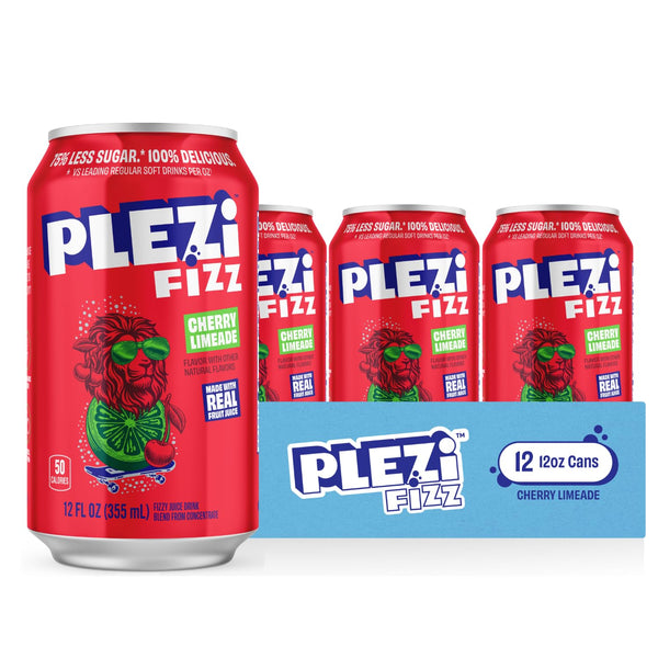 PLEZi FiZZ Cherry Limeade Sparkling Juice - Healthy Soda Alternative with Real