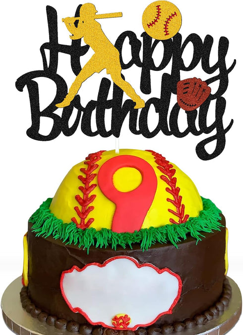 Softball Cake Topper, Baseball Cake Topper for Girl Boy Birthday Party, Girl's Softball Pitcher Cake Decor