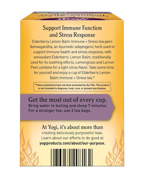 Immune 16 Count Yogi Tea, Tea Stress Elderberry Lemon Balm Organic