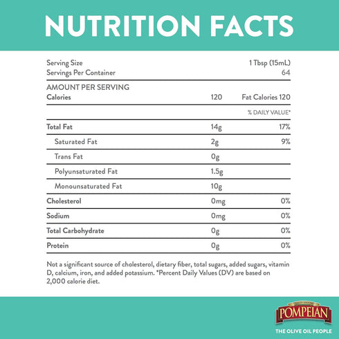 Pompeian Light Taste Olive Oil, Subtle Flavor for Frying & Baking, Naturally Gluten Free, Non-GMO, 32 FL. OZ.