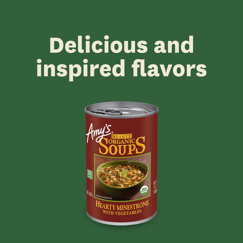 14.1 Oz Amy's Soup, Vegan Hearty Minestrone Soup, Made With Organic Vegetables, Lentils, Barley and Pasta in Tomato