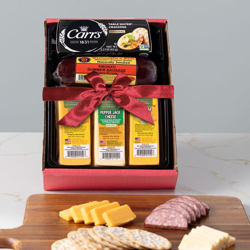 100% Wisconsin Cheese Company - Classic Wisconsin Cheese & Sausage Gift Box - Wisconsin Cheddar & Pepper Jack Cheese