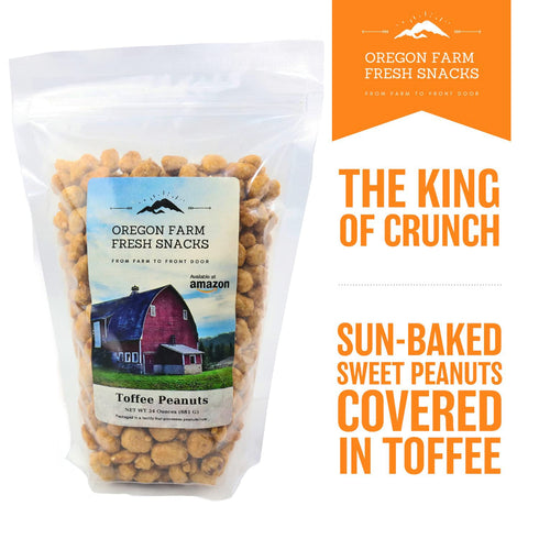 (24oz) Oregon Farm Fresh Snacks Toffee Peanuts - Sun-Baked Sweet Covered in Toffee - Locally Made Butter Snack - All