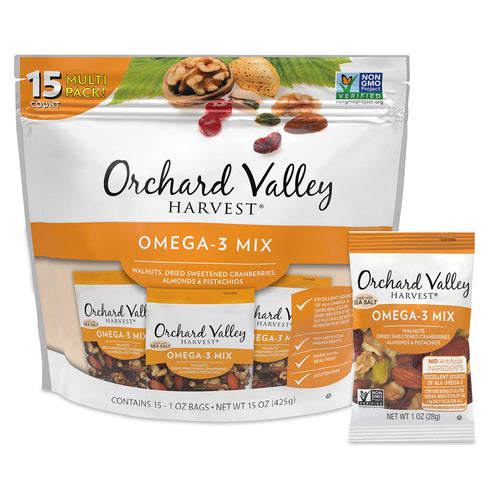 Orchard Valley Harvest Omega-3 Mix, 1 Ounce Bags (Pack of 15), Walnuts,