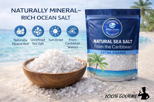 100% 16 oz (1 lb) Gourmet Caribbean Sea Salt, Extra Coarse Crystals for Grinder Refill, Clean Natural Rock Sea Salt