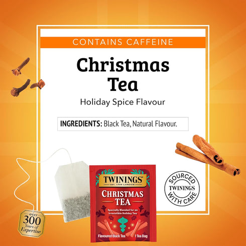 20 Count (Pack 1), 20 Twinings Christmas Black Tea Individually Wrapped Bags, of Aromatic Cinnamon & Clove