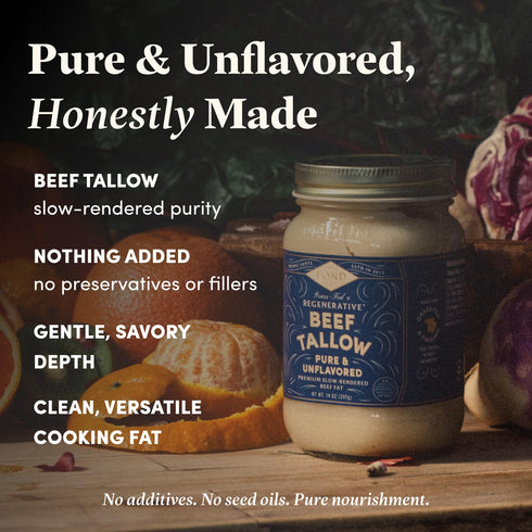14oz FOND Regenerative Grass-Fed Beef Tallow for Cooking High Smoke Point Grass Fed Beef Tallow for Frying, Sauting