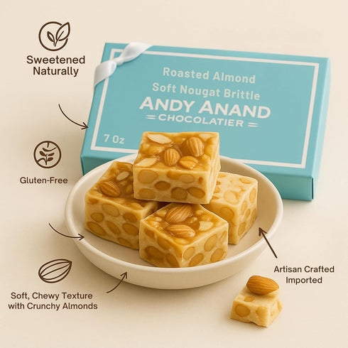 (Pack 2) ANDY ANAND CHOCOLATIER Sugar Free Almond Soft Nougat Brittle, Made in Italy, Gluten Free Nougat Candy Turrones