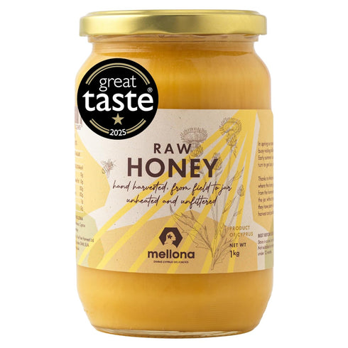 Mellona 100% Raw Honey Unfiltered, Natural Creamy Golden Honey Raw Unprocessed, Unheated &