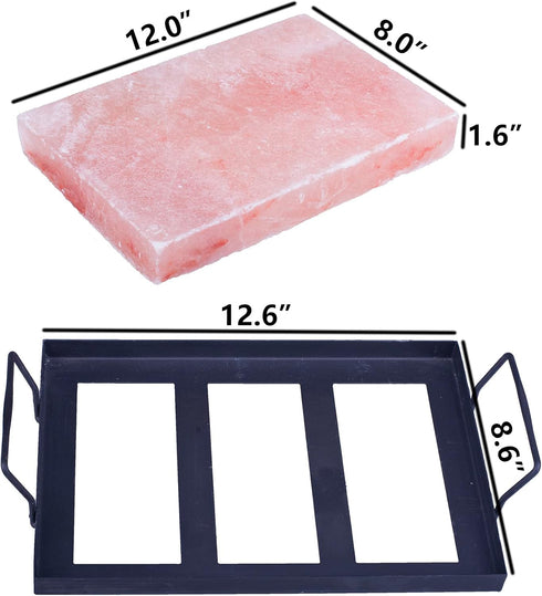 OULLYY Set, 12x8x1.6 inch. Himalayan Salt Plate Steel with Holder Outdoor BBQ Himalayan Salt Block for Grilling Searing