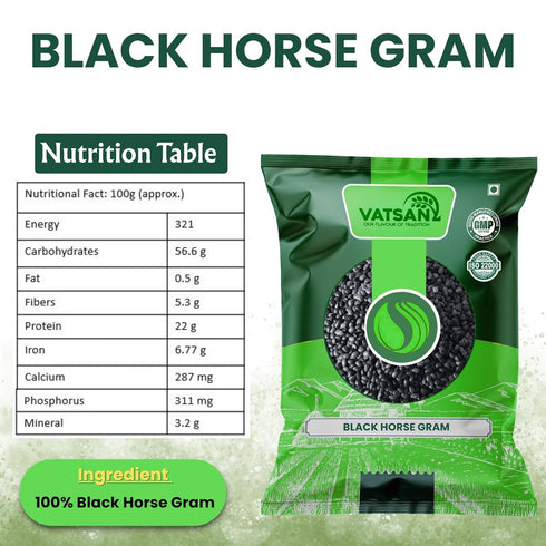 VATSAN (1lbs) Pure Black Kollu (Karuppu Horse Gram) Organic Superfood, High-Protein Kulthi Dal, Ancient South Indian