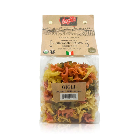 1lb (4-Pack) Sophia Foods Four-Color Bronze Dye Gigli Pasta, Bag - Organic, Artisanal, and Made in Italy