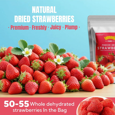 Luxsavia 3.52OZ/100g 50-55 Premium Whole Freeze Dried Strawberries per bag,Whole Big Natural Dried Strawberries No
