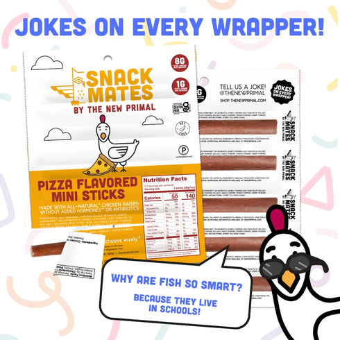 Pack, 15 Count Snack Mates by New Primal Sampler Three Flavor Mini Chicken Sticks, High Protein and Low Sugar Kids