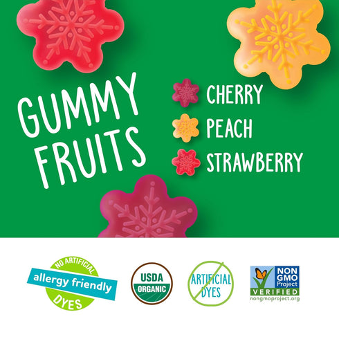 Gummy 15ct YumEarth Holiday Organic Fruits Box Allergy Friendly Christmas Candy, Dye Free, Gluten Free, Non GMO Fruit