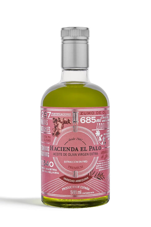 Hacienda El Palo 500ml (16.9 oz) Premium Arbequina Extra Virgin Olive Oil fl Cold-Pressed, Early Harvest, Smooth