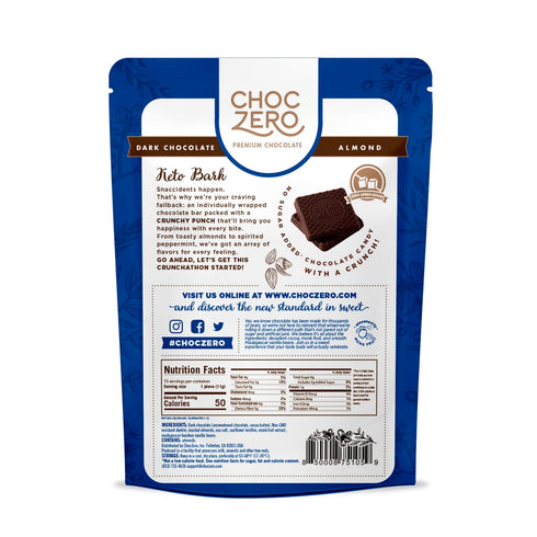 6 (Pack 2) ChocZero Keto Bark, Dark Chocolate Almonds with Sea Salt, Sugar Free, Low Carb, No Sugar Alcohols, No