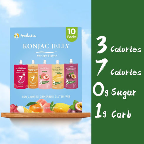 Pack 0 10 Pack Hethstia Konjac Jelly Drinkable Pouch Variety - Low Calorie, Sugar, Gluten-Free, Collagen Peptides
