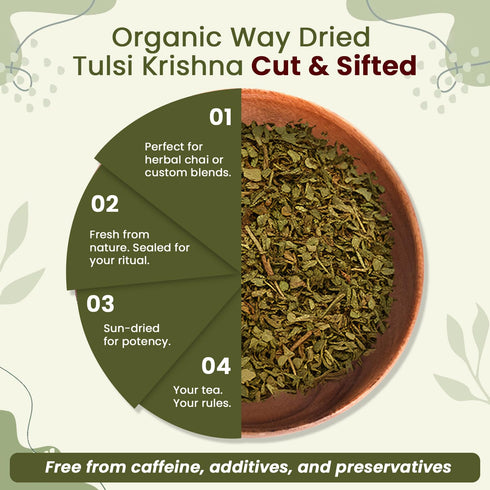 (1LBS 16Oz) Organic Way Tulsi/Holy Basil (Krishna) Cut & Sifted (Ocimum Tenuiflorum) - Herbal Tea | Organic & Kosher
